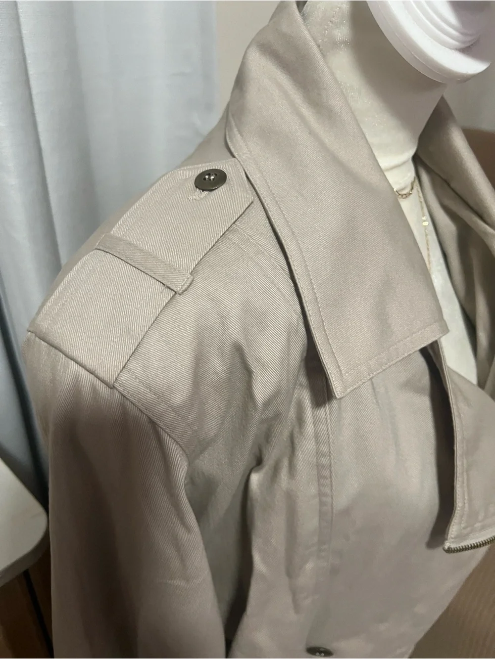 Vintage TOGETHER! Asymmetric Zipper Trench Coat - Khaki / Tan - Petite 2 Classic